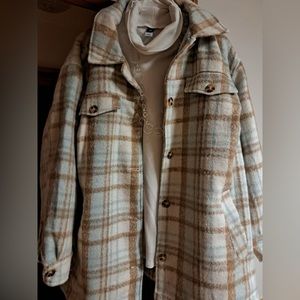 New with Tags Wonderly Brand Light Blue & Neutral,Thin lining, Faux Wool Shacket
